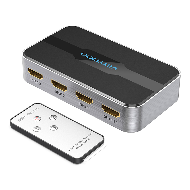 VENTION AFOH0 3 in 1 out HDMI 2.0 Switcher Grey Aluminium Alloy