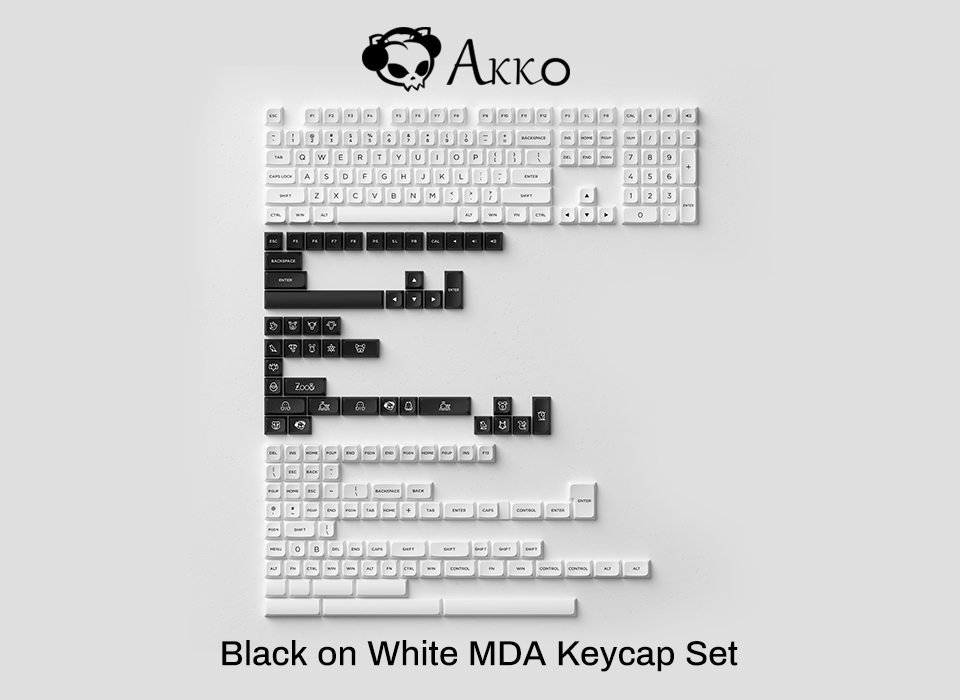 Akko Black on White MDA 鍵帽套裝 - 黑白色