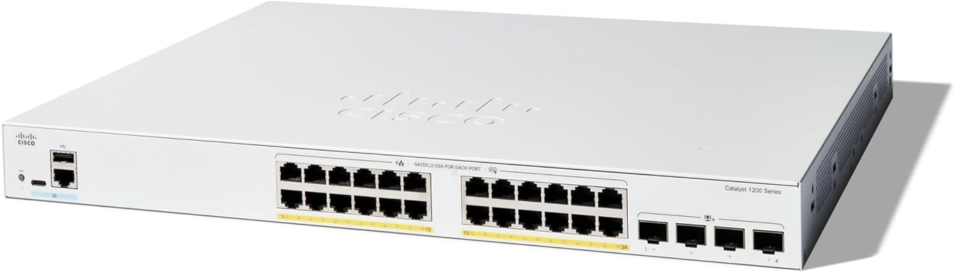 Cisco C1200 24-Port Gigabit Ethernet (PoE+ 375W) + 4-Port 10G SFP+ Uplink Managed 智能交換機 - C1200-24FP-4X-UK