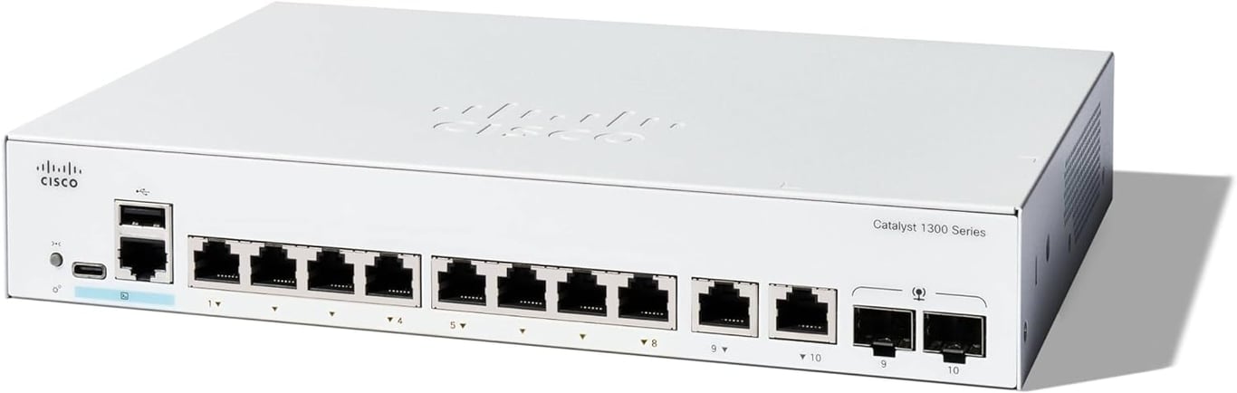 Cisco C1300 8-Port Gigabit + 2-Port Gigabit RJ45 / SFP Combo Uplink Managed 交換機 - C1300-8T-E-2G-UK