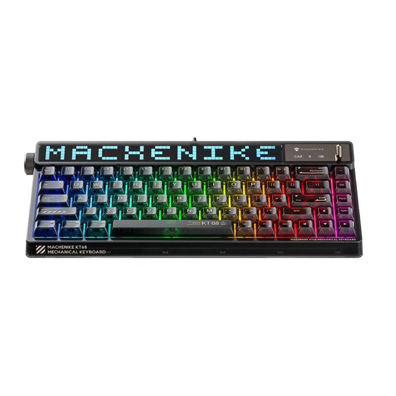 Machenike KT68 Pro 68鍵 RGB 三模無線熱拔插機械鍵盤（黃軸 - 透明LED螢幕限定黑金版）