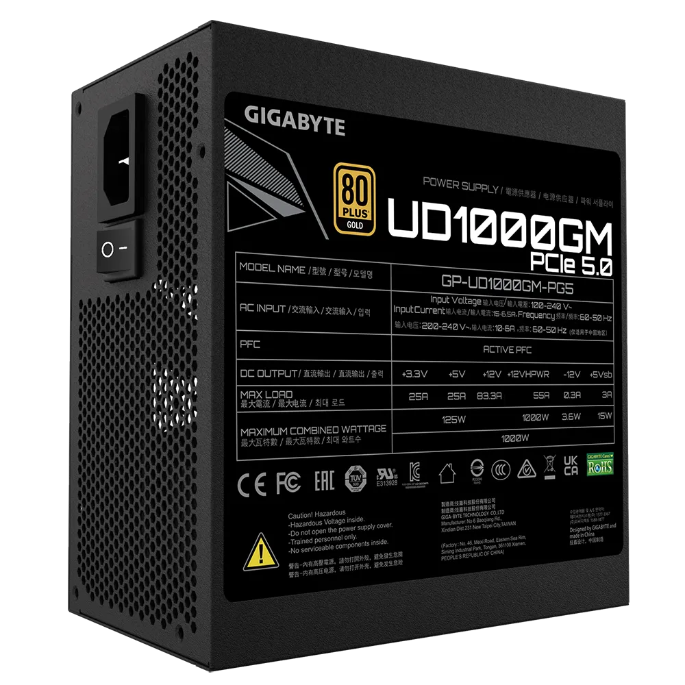 GIGABYTE 技嘉 UD1000GM PG5 1000W PCIE 5.0 80Plus Gold 金牌 全模組 火牛 (10年保)