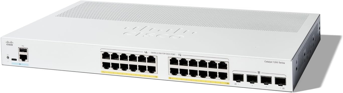 Cisco C1200 24-Port Gigabit Ethernet (PoE+ 195W) + 4-Port SFP Uplink Managed 智能交換機 - C1200-24P-4G-UK
