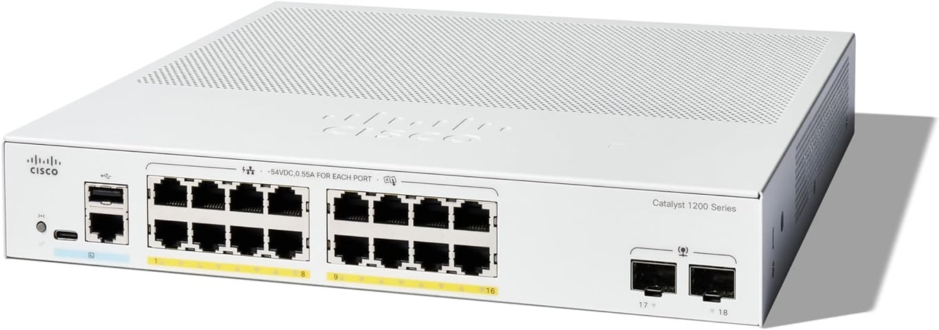 Cisco C1200 16-Port Gigabit Ethernet (PoE+ 120W) + 2-Port SFP Uplink Managed 智能交換機 - C1200-16P-2G-UK