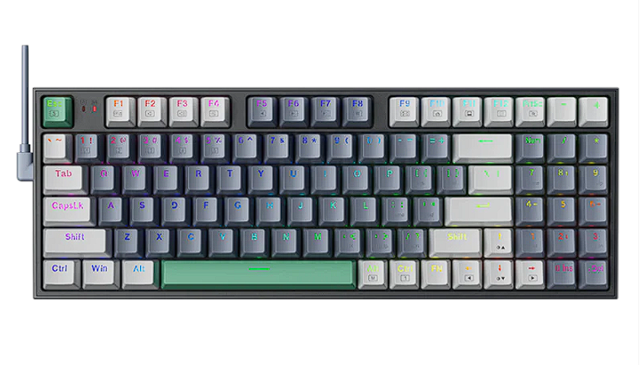 Machenike K500 94鍵 RGB 有線機械鍵盤（青軸 - 灰色）