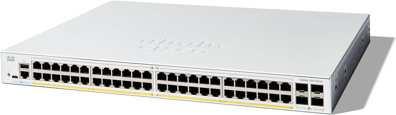 Cisco C1200 48-Port Gigabit Ethernet (PoE+ 375W) + 4-Port SFP Uplink Managed 智能交換機 - C1200-48P-4X-UK