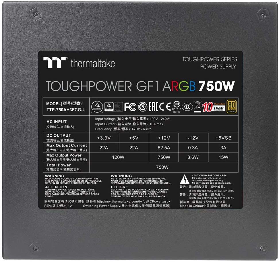 Thermaltake 曜越 Toughpower GF1 ARGB 750W 80Plus Gold 金牌 全模組 火牛 (10年保)