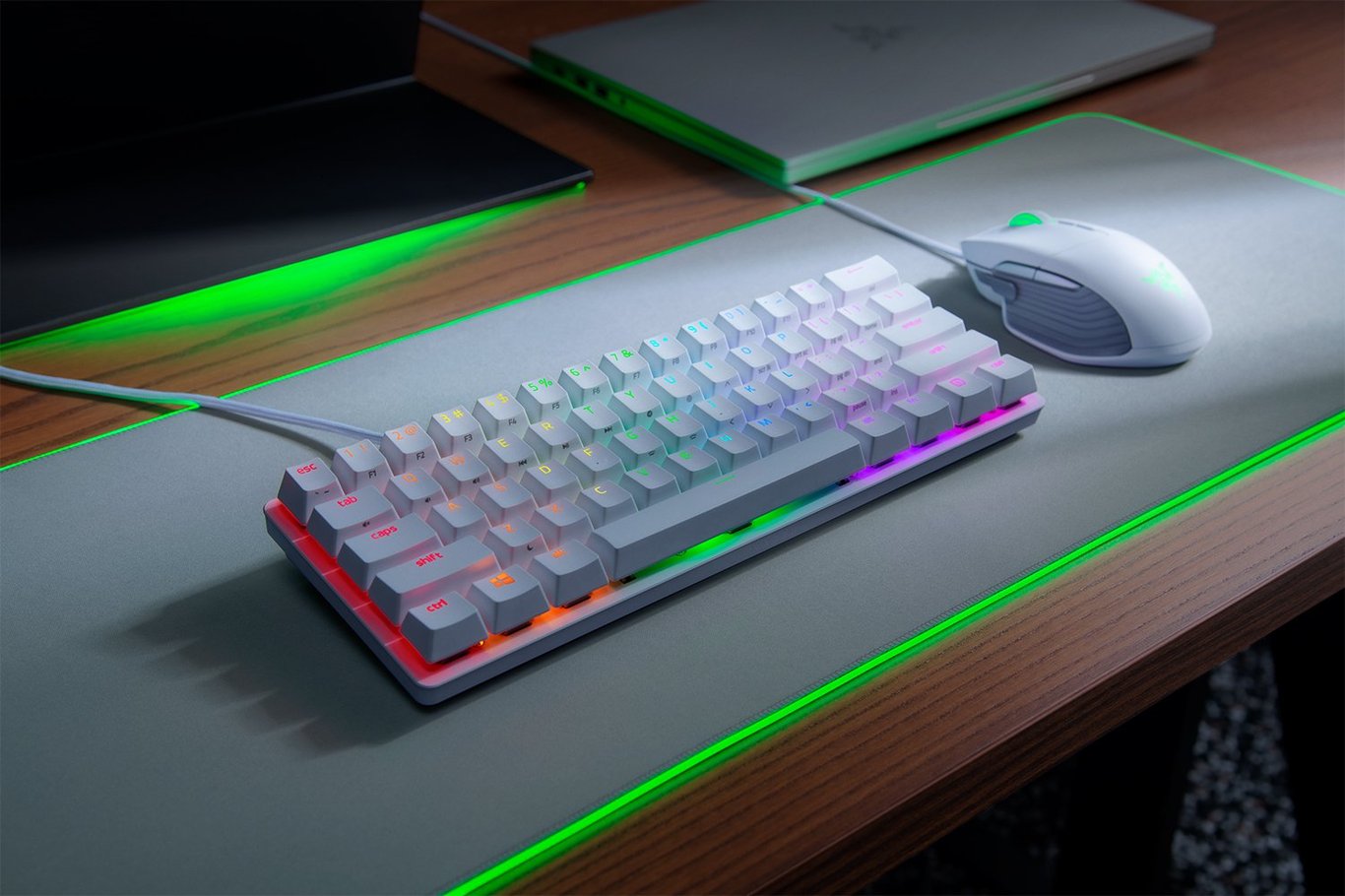 Razer Huntsman Mini 光學遊戲鍵盤 (有聲紫軸) - 白色