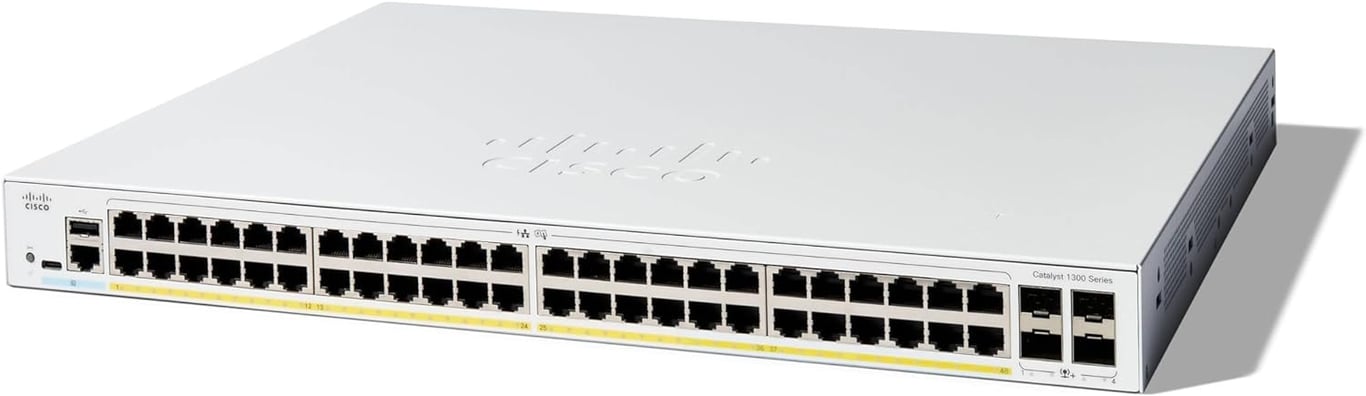 Cisco C1300 48-Port Gigabit Ethernet (PoE+ 375W) + 4-Port 10G SFP+ Uplink Managed 交換機 - C1300-48P-4X-UK