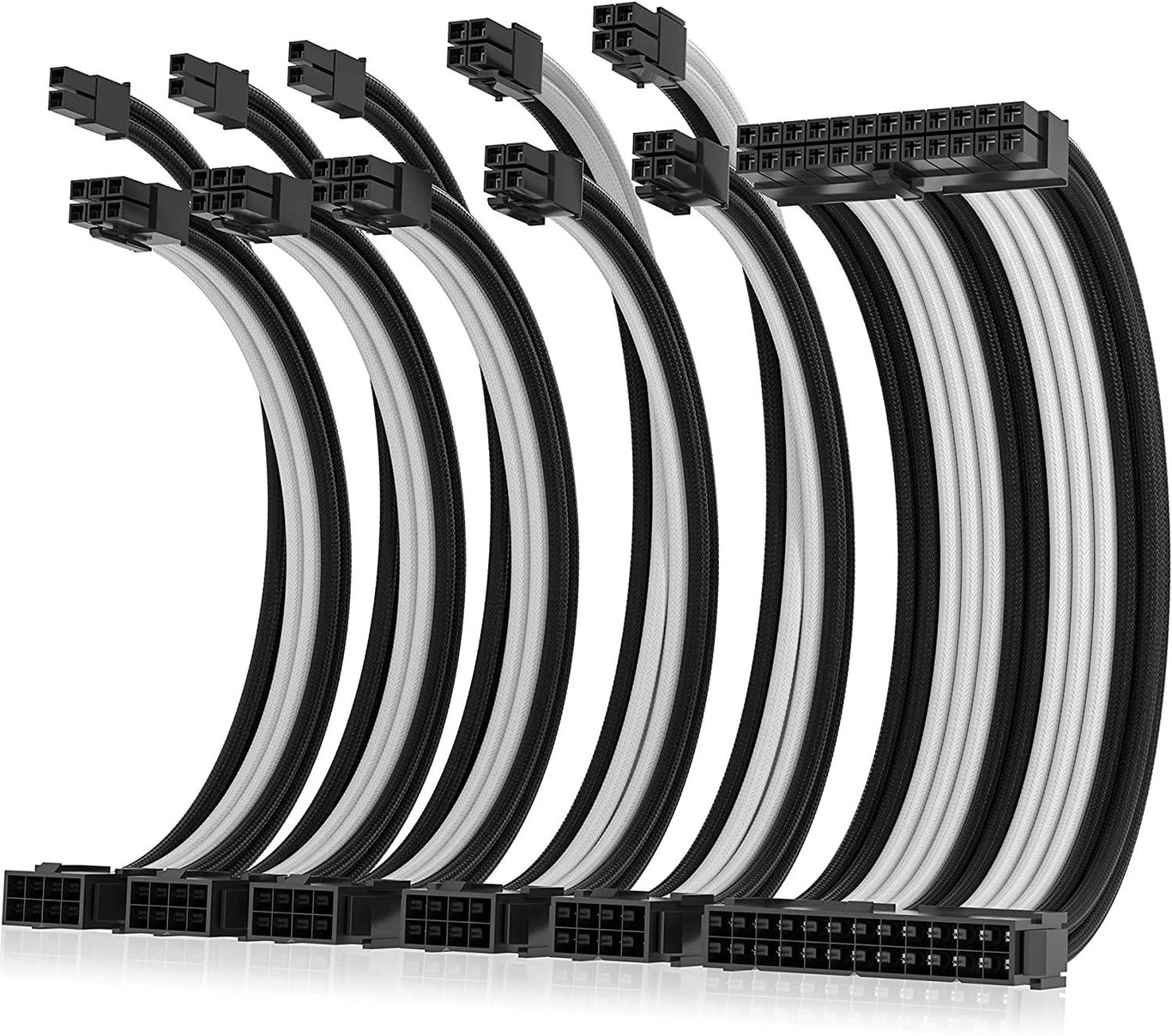 AsiaHorse Pro-6 Sleeved Extension Cable Kit - Black/White 黑白色