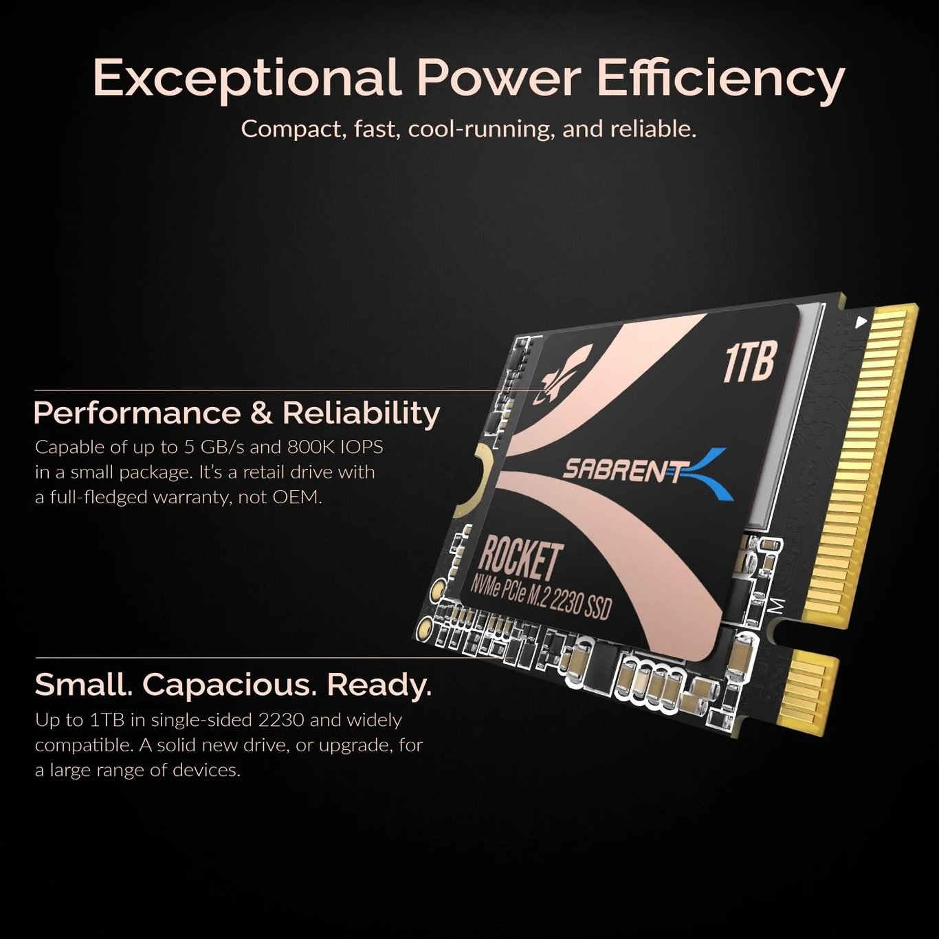 Sabrent ROCKET 1TB TLC NVMe PCIe 4.0 x4 M.2 2230 SSD (香港 5 年保養)